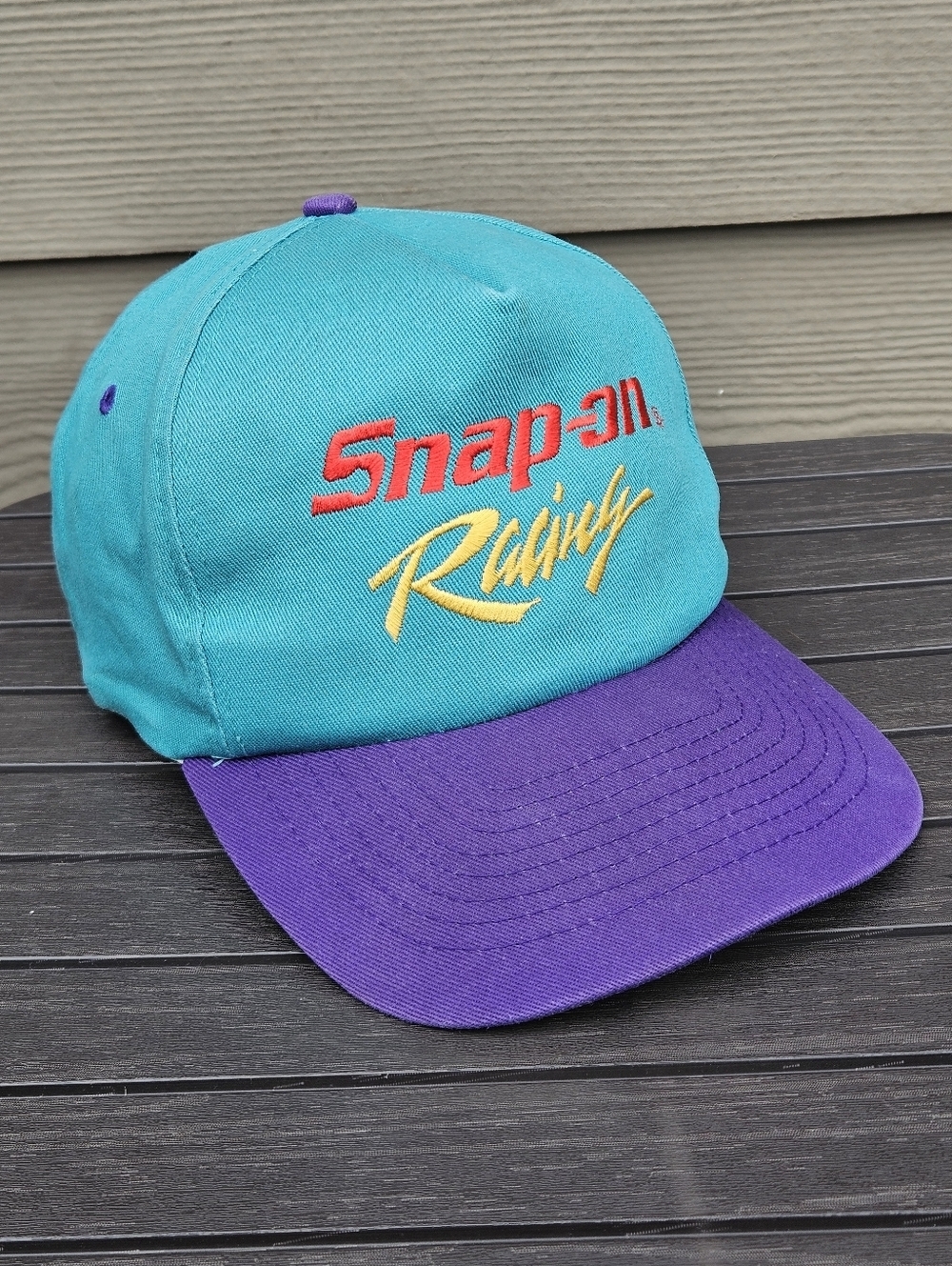 Vintage Snap-On Racing Snapback Hat Cap Teal W Neon 90’s Tools Adjustable EUC